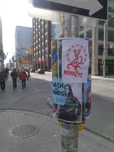 12 Monkeys logo (from the movie) posted in Ottawa before the COVID-19 lockdown