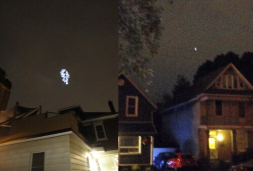 Adornato’s UFO’s over Ottawa, made with LED throwies in helium balloons.